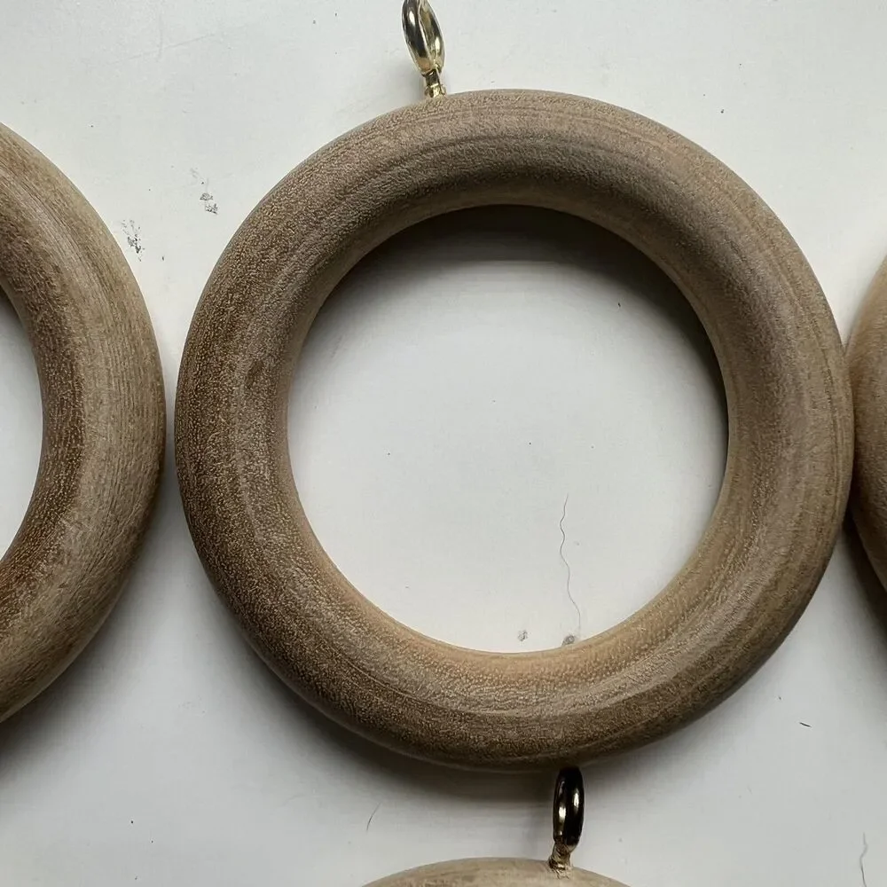 Drapery Curtain Rings Natural Wood Lot of 6 MCM